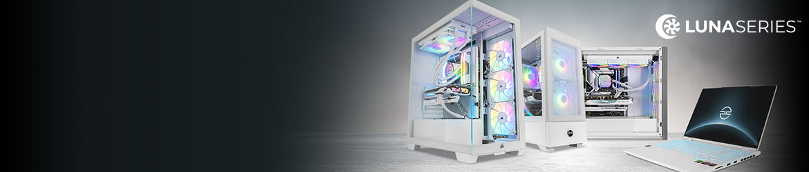 Luna Series™ Wir stellen die ganz in Weiß gehaltenen Konfiguratoren der PCSpecialist Luna-Serie vor. Diese bietet eine außergewöhnliche Leistung mit einer Ästhetik, die in jedem Setup ein kraftvolles Statement darstellt.